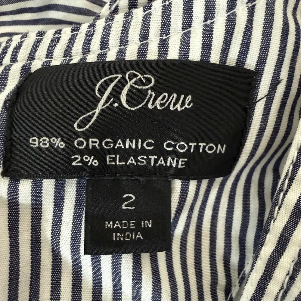 J.Crew Navy White Striped Ruffle Sleeve Cotton Poplin Wrap Jumpsuit Nautical 2